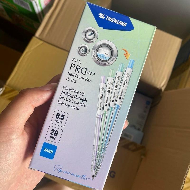 ￼Combo 20 Bút bi Thiên Long Pro 027 ngòi cao cấp 0.5mm, thân bút màu pastel thời trang tự động thu ngòi TL-105