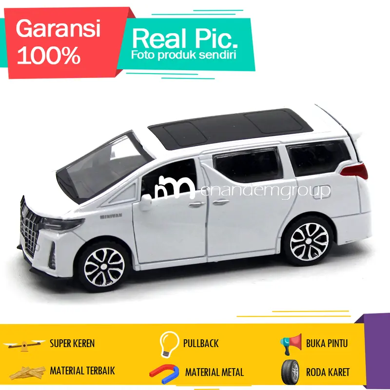 Diecast Mainan Mobil Miniatur Alphard Buka Pintu Route Besi Pullback 5