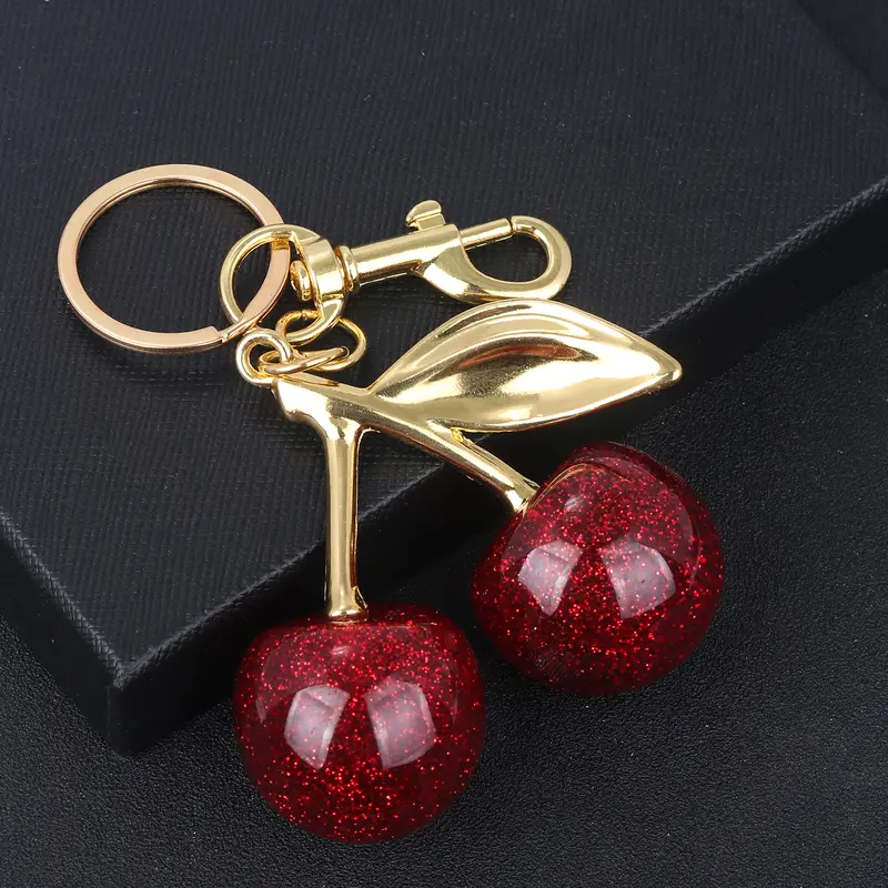 Móc Chìa Khóa Quyến Rũ Túi Anh Đào, Thiết Kế Trái Cherry Đỏ Tinh Tế Dành Cho Phụ Nữ Và Trẻ Em Gái, Mặt Dây Chuyền Túi Xách, Phụ Kiện, Quà Tặng, Móc Chìa Khóa Xe Hơi Tinh Tế, 1 Cái 5