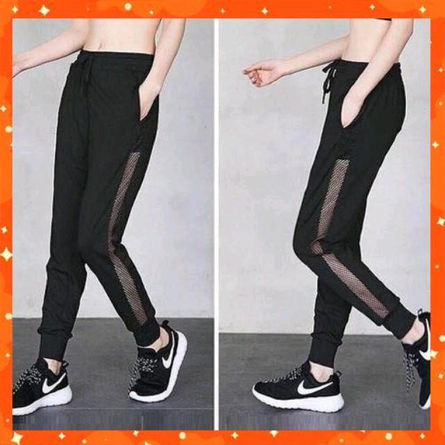quần jogger thể thao tập gym yoga nữ jogger lưới 2 bên