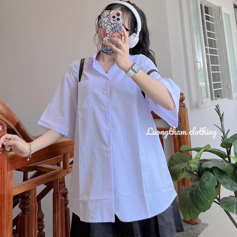 ÁO SƠ MI TRẮNG XANH TAY LỠ FORM RỘNG