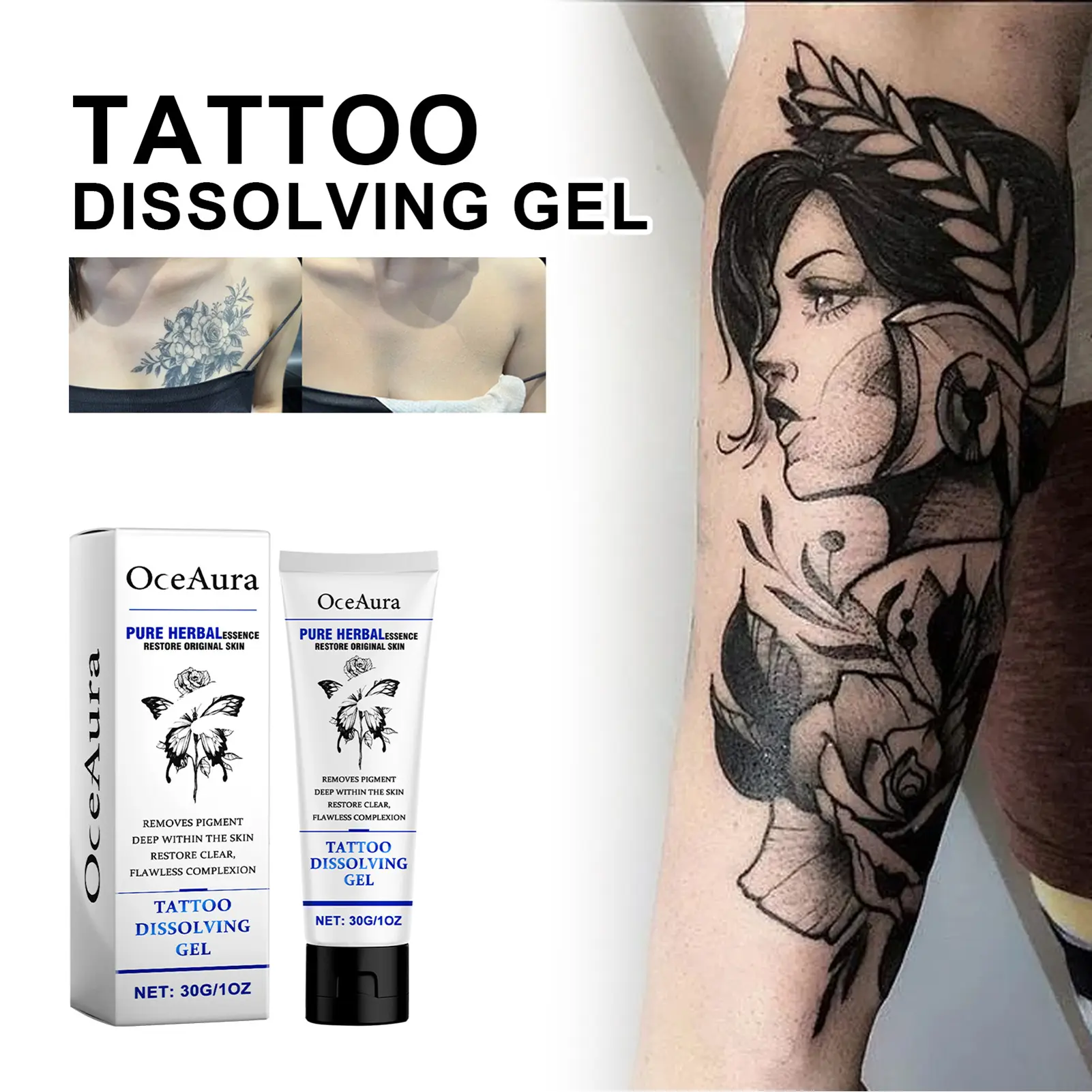 30g Tattoo Dissolving Gel Plant Extract Tattoo Cleaner Gel Fast Effective Professional Tattoo Removal Cream For Post-Tattoo Care
