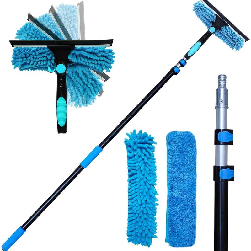 20 Ft+ Reach 2 in 1 Window Squeegee Duster with 5-to-12 Foot Extension ...