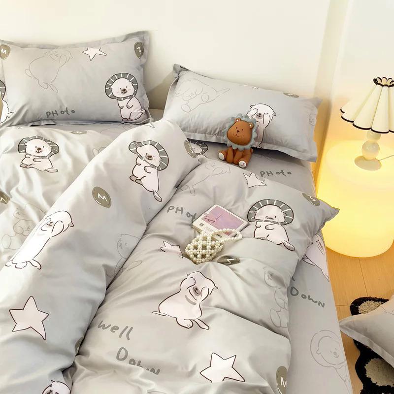 Product Introduction of EGW spring bedding set 3PCs cartoon Boys Girls bed linen Grey Lion pink bear pillowcase printed home linen for children kids 24