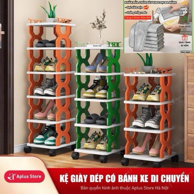 COMBO 2 Kệ Giày Dép 5 Tầng Có Bánh Xe + Tặng 2 Khăn Rửa Chén Bát Sợi Hợp Kim. Nhựa Cứng có bánh xe di chuyển Kệ Giày Dép dễ dàng lắp ráp – Để Được 5 Đôi - Kitchen kệ  nhựa 