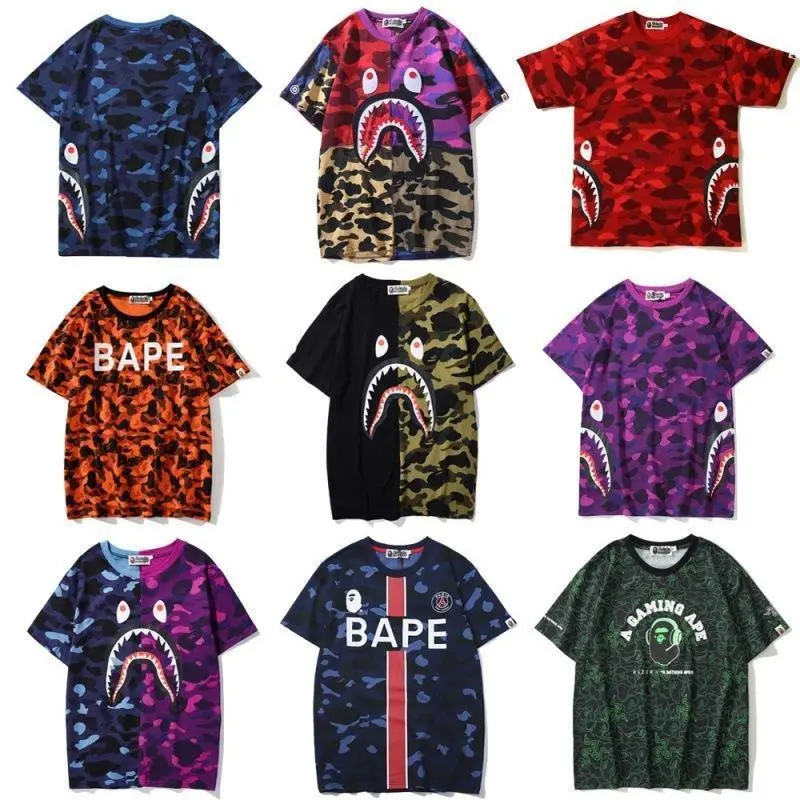 Áo Thun Bape Đầu Cá Mập, Phong Cách Nhật Bản Chính Hãng, Bán Buôn Xuyên Biên Giới, In Kỹ Thuật Số 3D, ngắn Tay, Cổ Tròn, Dáng Rộng, Thích Hợp Cho Cặp Đôi Nam Và Nữ, Áo Phông Đi Biển, Năm Phát Hành 2024, Hàng Mới Về