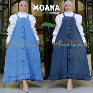 RAZKA - Moana Overall Wanita Jumbo Big Size Polos Bahan Jeans Wash