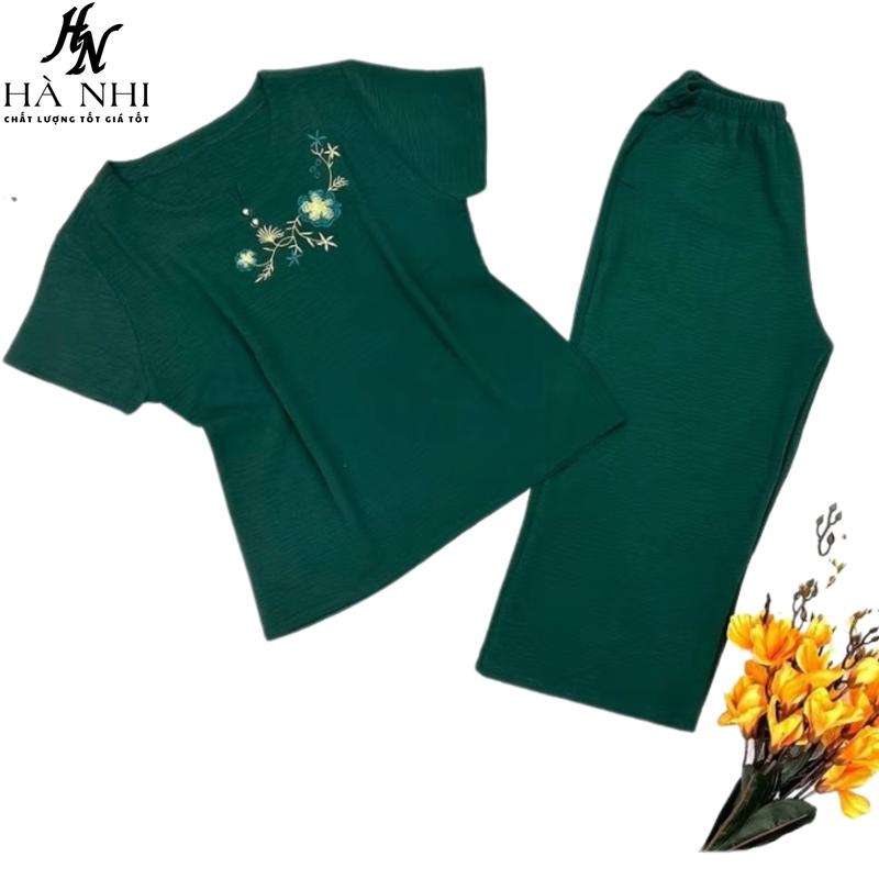 Đồ bộ trung niên đũi trơn tay cộc quần lửng tặng mẹ tặng bà mặc mùa hè mùa thu Hà Nhi Shop Áo Voi Nữ Women