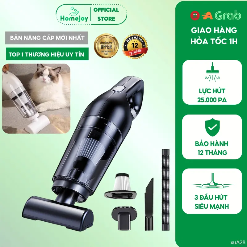 Máy hút bụi cầm tay mini không dây DELADEP, hút bụi ô tô, giường, sofa lực hút siêu mạnh 20.000PA BH 12 Tháng MHB01