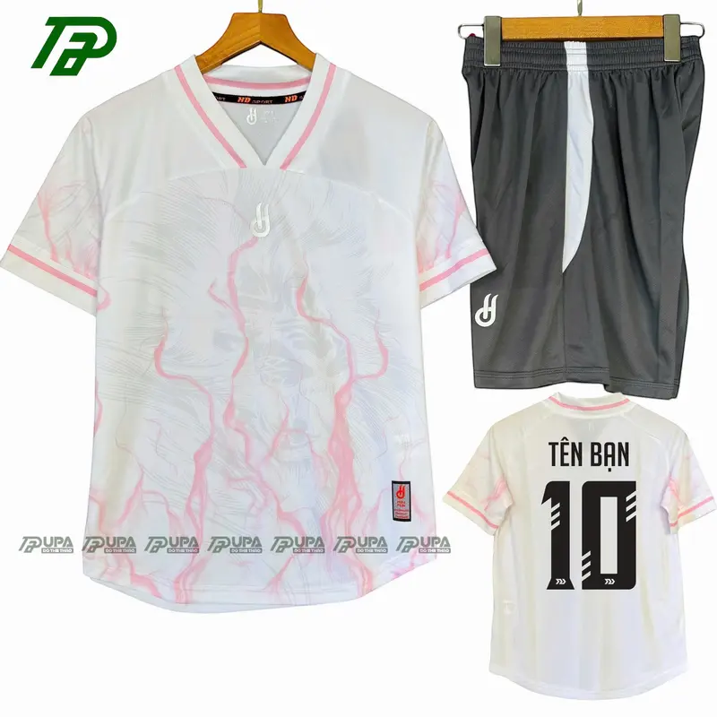 Bộ Đồ Thể Thao Nam Nữ Cộc Tay, Bộ Quần Áo Bóng Đá HD NOVA màu TRẮNG, Chất Mè Hàn Co Giãn, Thoáng Khí, Có In Tên Số 0