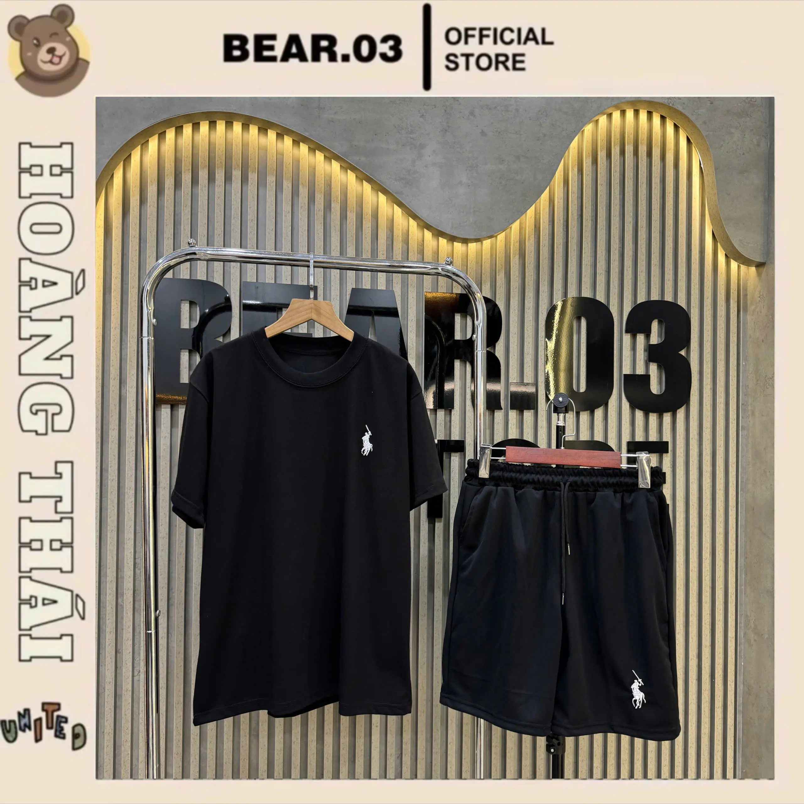 SÉT BỘ ÁO THUN THÊU LOGO NGỰA + QUẦN SHORT THOÁNG MÁT CHẤT COTTON BQ: 41 Nam Menswear Cổ Tròn