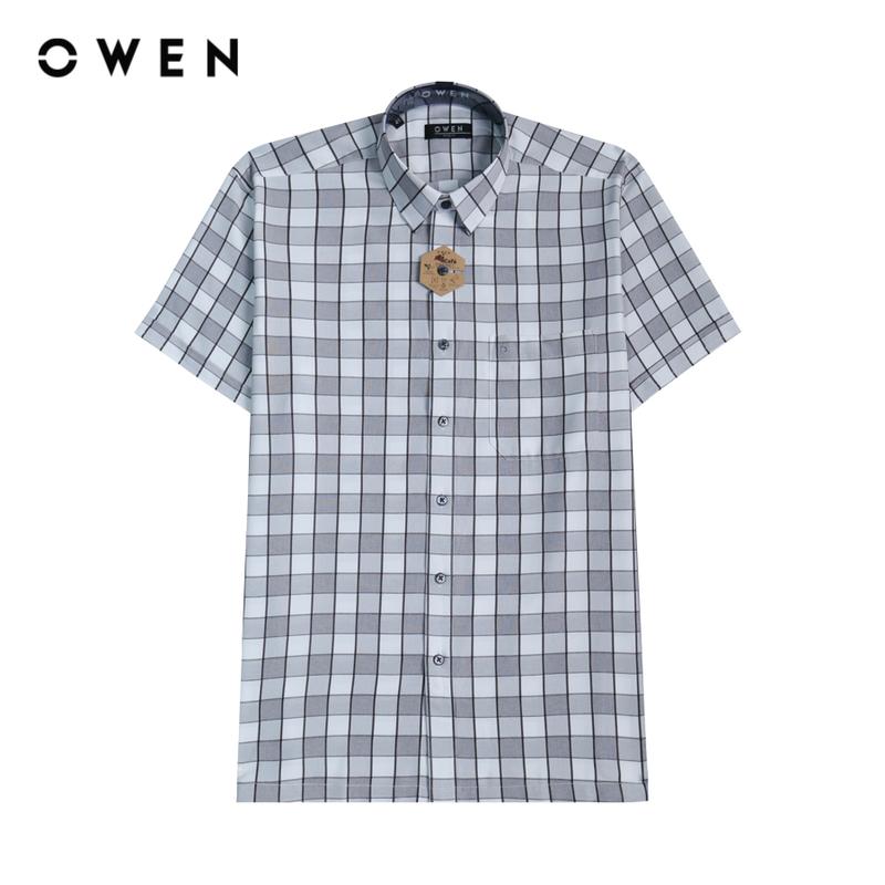 OWEN - Áo sơ mi Nam ngắn tay Body Fit AB230108NT màu Ghi chất liệu Cafe T-Cool Menswear