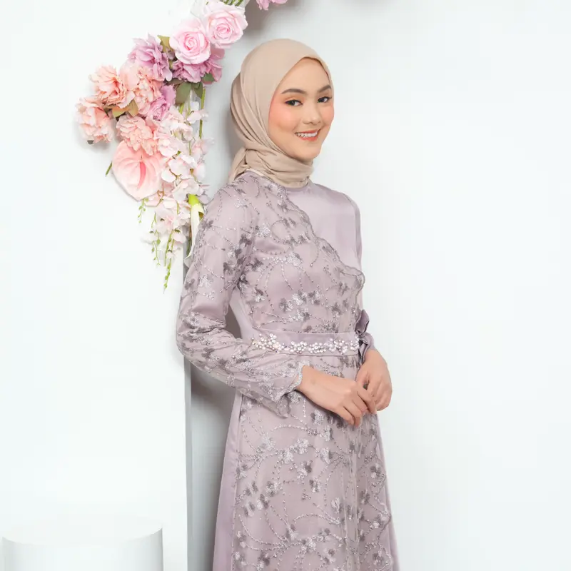 Kinan Gaun Lebaran 2025 Gamis Brukat Dress Pesta Wanita Kondangan Muslim Remaja Bridesmaid Gaun Seragaman Dewasa Mewah Muslimah Simple Midi 1