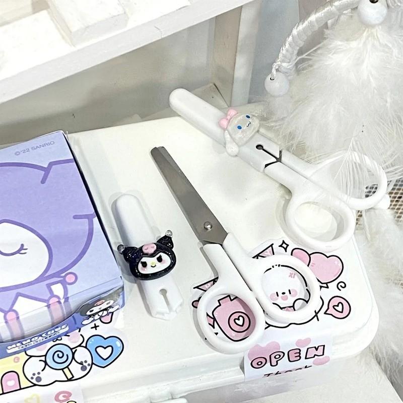 Sanrio Kuromi Cinnamoroll Melody DIY Hand Made Scissors Kawaii Children Safety Silicone Shell Kid Stationery School Supplies Gift 6