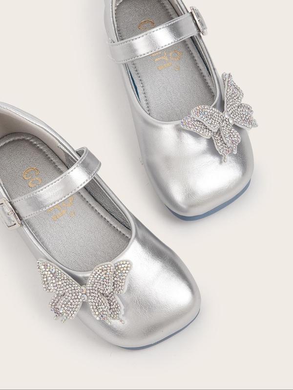 Girl's Cute Butterfly Design Flat Shoes, 2024 New Style Elegant Solid Color Mary Jane Flats for Party, Daily Wear, Kids Shoes for All Seasons 1
