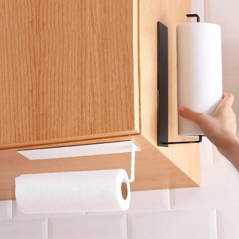 Product Introduction of Self-adhesive Tissue Storage Rack, 1 Count Wall Mounted Paper Towel Holder, Punch Free Storage Organizer for Bathroom Kitchen 3
