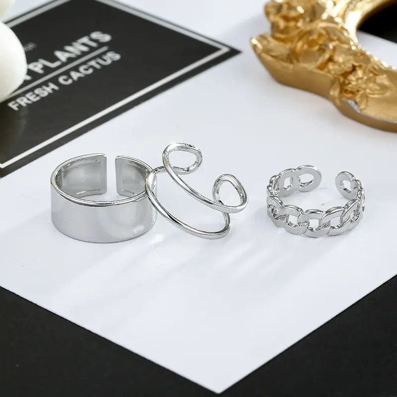 COMBO Bộ 3 Nhẫn UNISEX Nam Nữ Kiểu Hở Có Thể Điều Chỉnh Kích Cỡ Cá Tính Thời Trang Màu Bạc Basic Phụ Kiện Trang Sức Độc Đáo NA-15 7