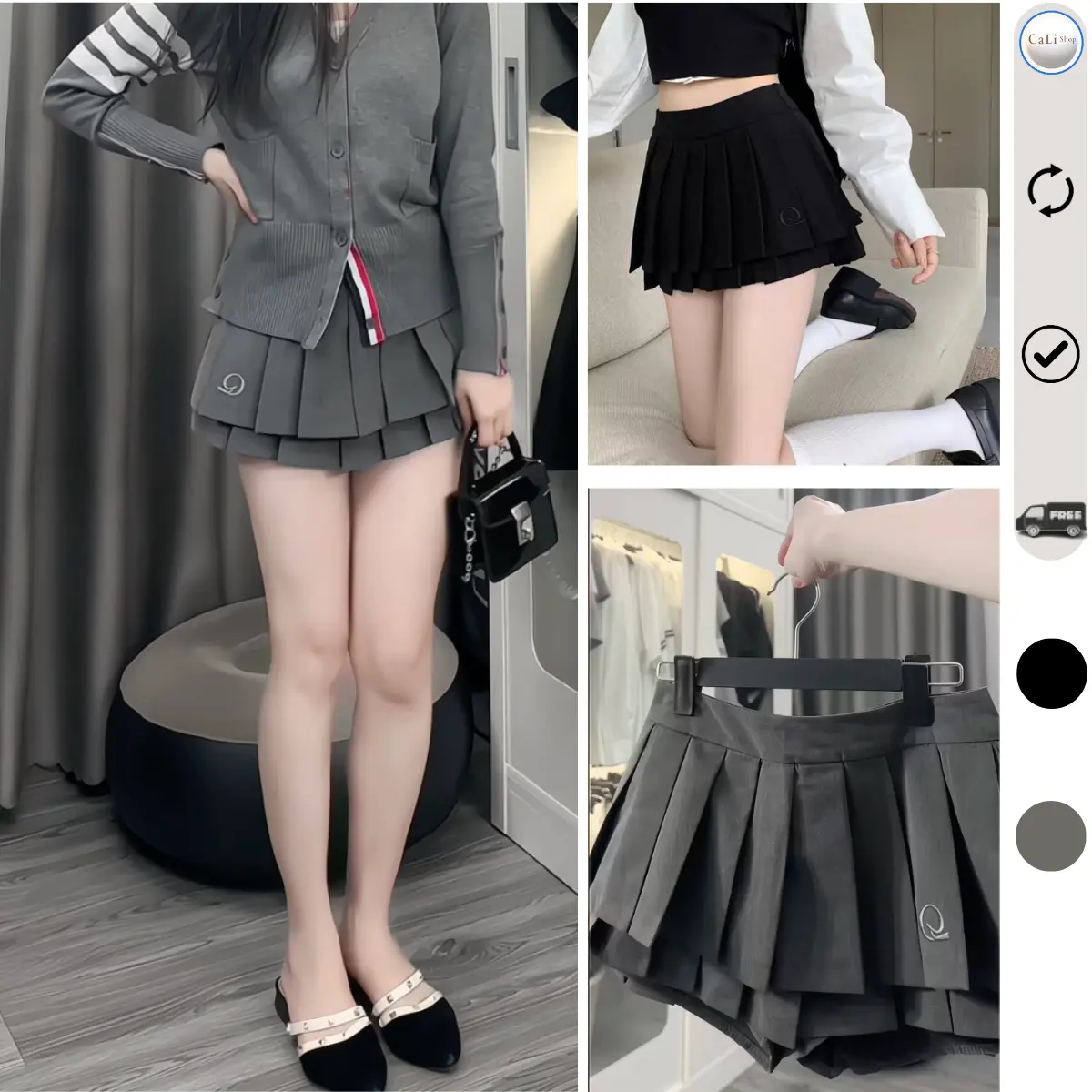 Chân váy xếp ly 2 lớp thêu chữ Q có quần bảo hộ | BigBuy360 - bigbuy360.vn