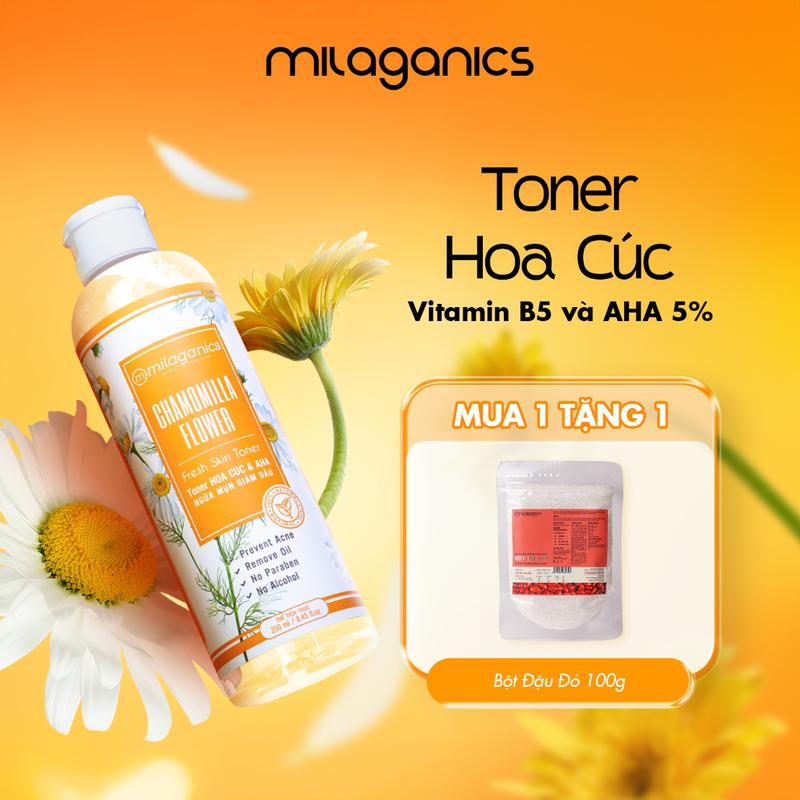 Toner hoa cúc MILAGANICS dưỡng ẩm AHA 5% toner giảm mụn kiềm dầu