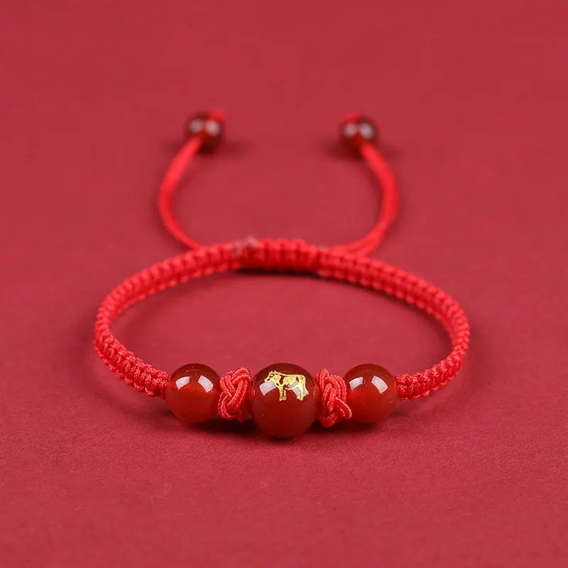12 Constellations Bracelet for Men Women Red Rope Woven Bracelets Chinese 12 Zodiac Sign Agate Beads Charm Jewelry for Birthday