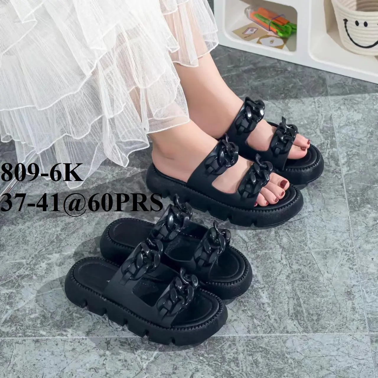 Sandal Rantai Jepit Sendal Wanita Model Terbaru Kekinian 2313 Hitam Jelly Karet