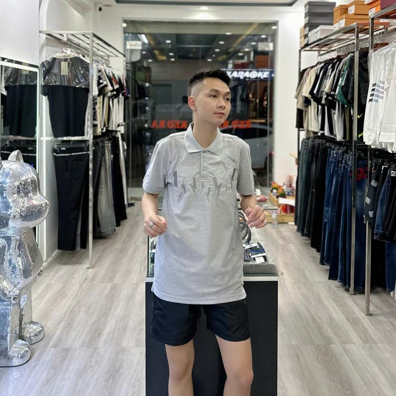  Áo Polo nam nữ tia sét thêu màu xám chất liệu cottong gai thoáng mát fom chuẩn Z111 