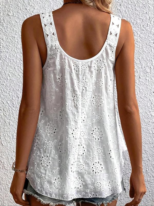 【Plus Size】 Solid Hollow Out Tank Top, Casual Sleeveless Knitwear for Summer, Women's Plus Clothing for Daily Wear, Womenswear 1