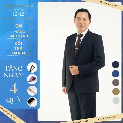 bộ vest nam,bộ vest nam trung niên 2 khuy chuẩn phom đứng tuổi (1 kẹp cà vạt -  1 áo somi - 1 móc treo - 1 cà vạt lụa Polo Kem Menswear Shirt