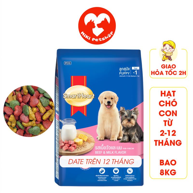 Thức Ăn Cho Chó Con Hạt Smartheart Puppy Vị Bò Và Sữa 8Kg - Miki Petshop pitbull