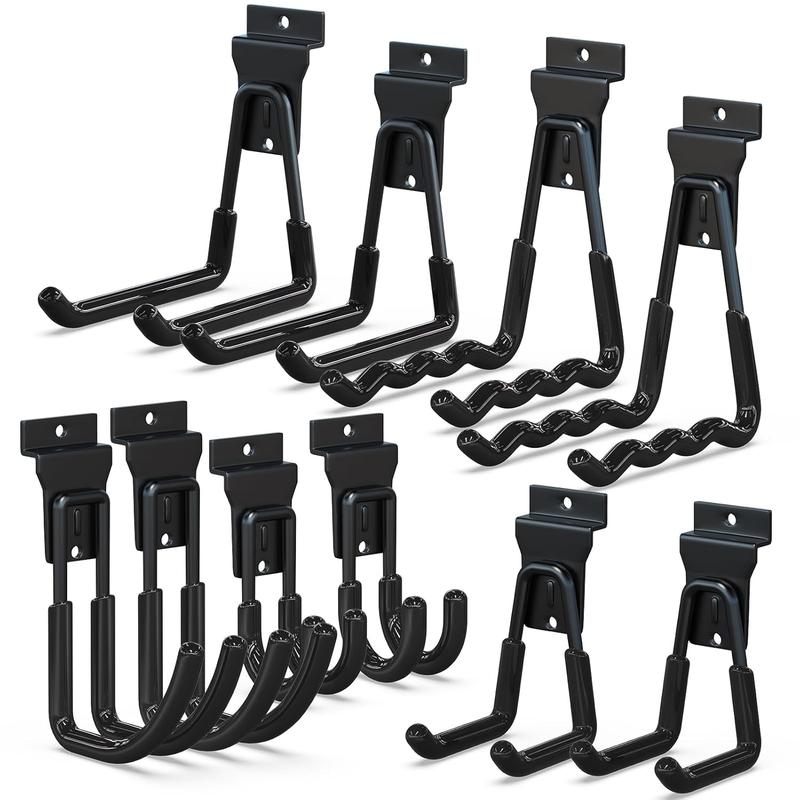 3-H Slatwall Accessories 10 Pack – 5 Sizes Of Slatwall Hooks & Hangers For Garage Wall Panels, Heavy-Duty Tool Organizer Hooks For Ladders, Chairs & Garden Tools (Black)