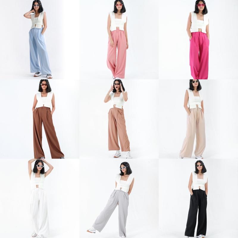 ByNeeth Flowy Wide Pants  - Celana Flowy - Celana Wide leg - Celana Kulot - Celana Kain - Celana Highwaist - Celana Viral 2