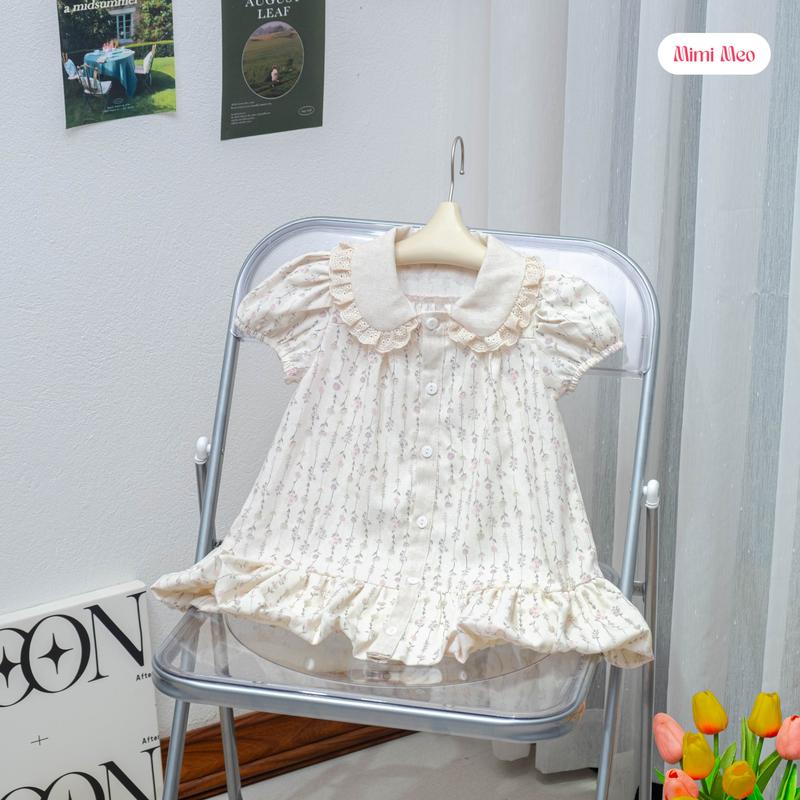 Mimi Meo - TD280 Váy bé gái mùa hè 9-34kg - Vải linen hoa nhí dễ thương - Có phiên bản bộ quần áo