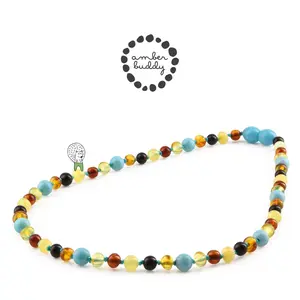 Amber Buddy | JN95 Kalung Anak Baltic Amber Kombinasi Turquoise. 38 cm Junior