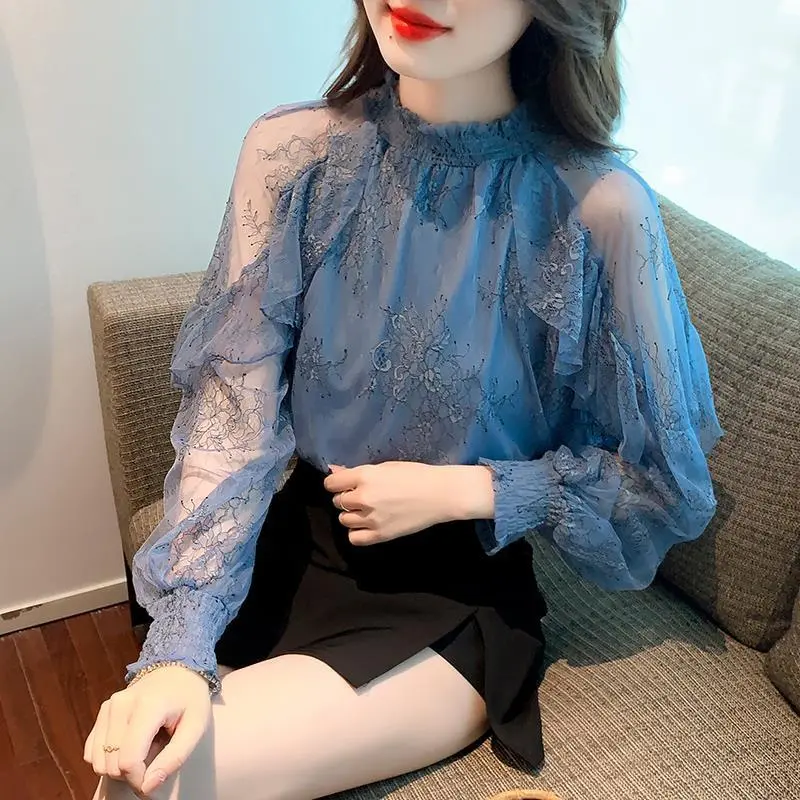 Áo Voan Dài Tay, Quần Áo Mùa Thu Cho Nữ, Thiết Kế Độc Đáo Mới Cho Mùa Xuân Và Mùa Thu 2024, Phong Cách Phương Tây, Dễ Phối Đồ, Cỡ Nhỏ