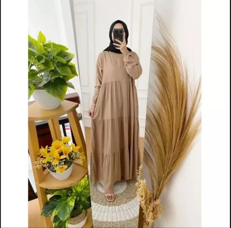 Gamis Rempel Susun Bahan Crinkle Airflow / Busana Muslimah Terbaru / Gamis Wanita Terbaru Nyaman Remaja Dress 4