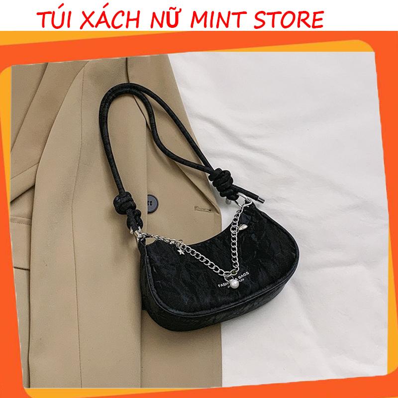 Túi Xách Nữ Kẹp Nách Đeo Vai Da Nhung Vân Loang Phối Xích Hàn Quốc 800 - Mint Store Bag Đeo Chéo