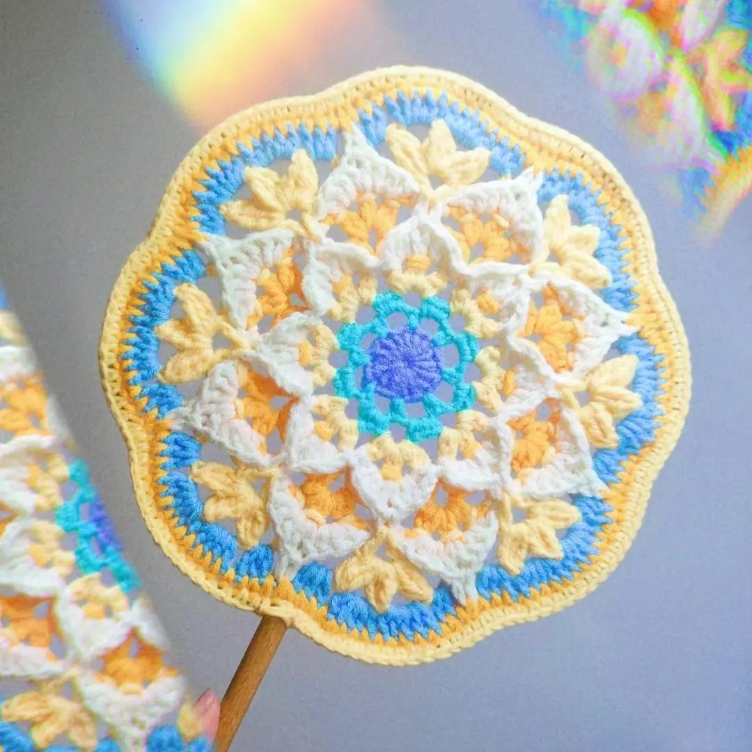 Boredom Relief Yarn Handmade Weaving Dunhuang Color Scheme Ancient Style Round Fan Crochet Chinese Fan DIY Materials Handmade Gift
