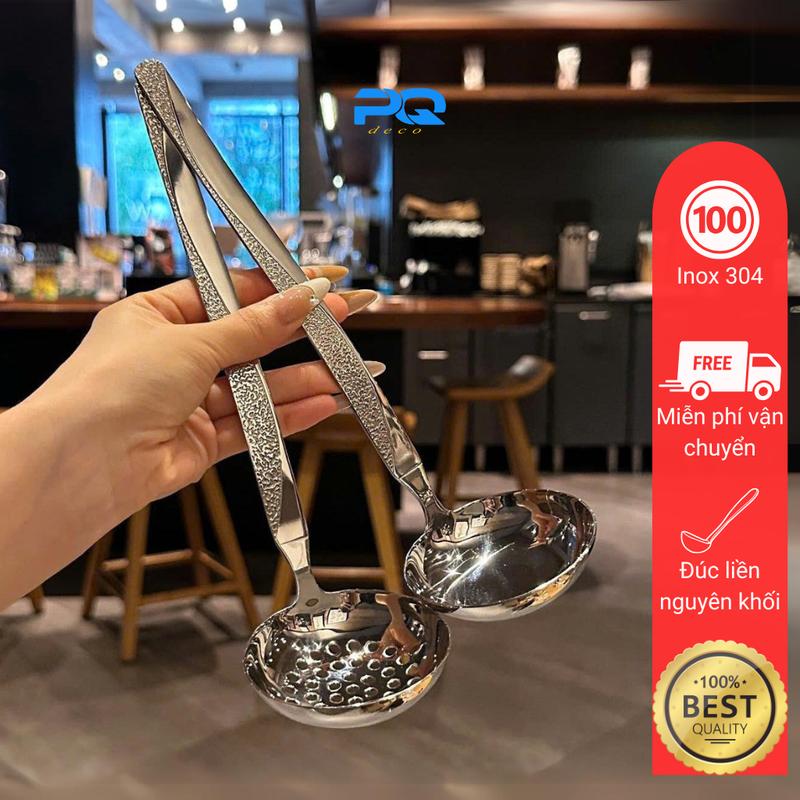 Cặp muôi múc canh ăn lẩu inox 304 chockmen muỗng soup vân tweed sang trọng