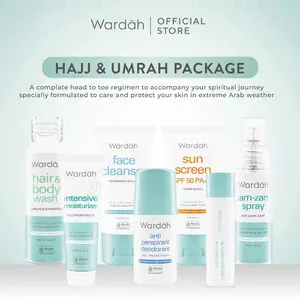 WARDAH Umrah & Hajj Package - Paket Haji dan Umroh - Hair and Body Wash, Face Cleanser, Sunscreen SPF 50 PA+++ , Anti Perspirant