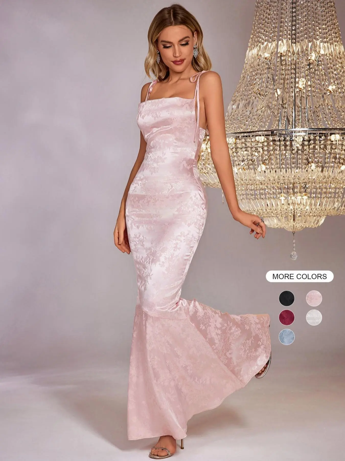 Women's Lace Up Satin Cami Mermaid Dress, Summer Clothes Women, Elegant Tie Shoulder Spaghetti Strap Maxi Party Evening Gown, Ladies Summer Clothes, Dresses
