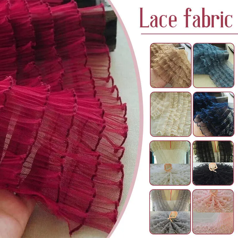 5 Layers Ruffles Lace Edging Tiered Pleated Mesh Trim Frill Sewing Ribbon Craft 1yard