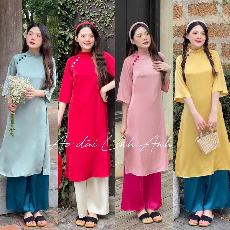  Áo dài cách tân Khê Vân lụa Tây Thi 2 phân đính cúc bọc vải sang chảnh- có BIGSIZE Nữ Women đính cúc trang phục truyền thống tết 2025 