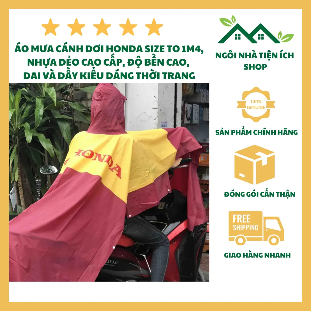 Áo Mưa Cánh Dơi Honda Size To 1M4, Nhựa dẻo cao cấp, độ bền cao, dai và dầy Kiểu dáng thời trang Chống Nước