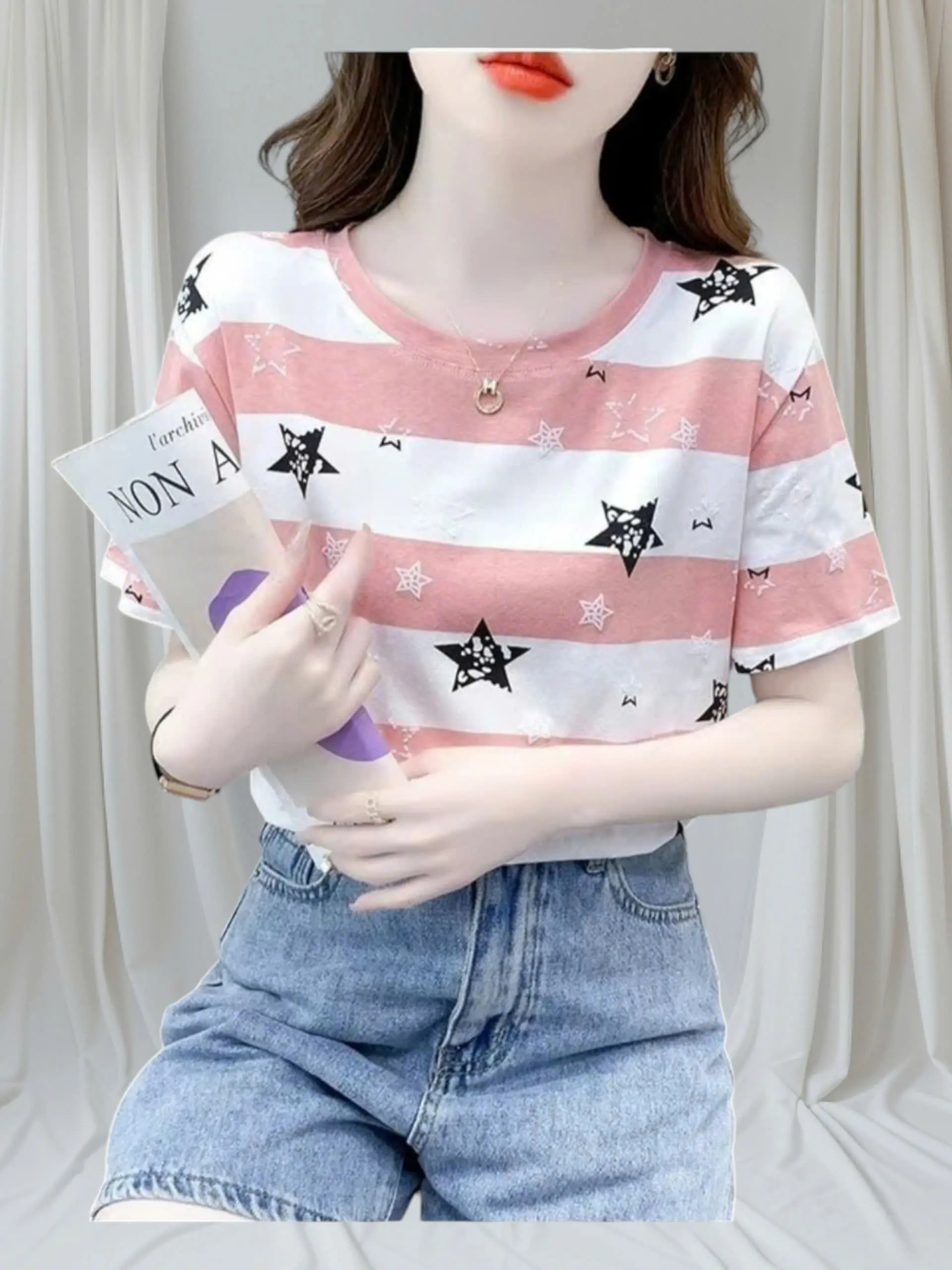 Áo phông nữ in nhiều họa tiết, from rộng, chất liệu cotong su, thoáng mát thấm hút mồ dôi tốt Top Women