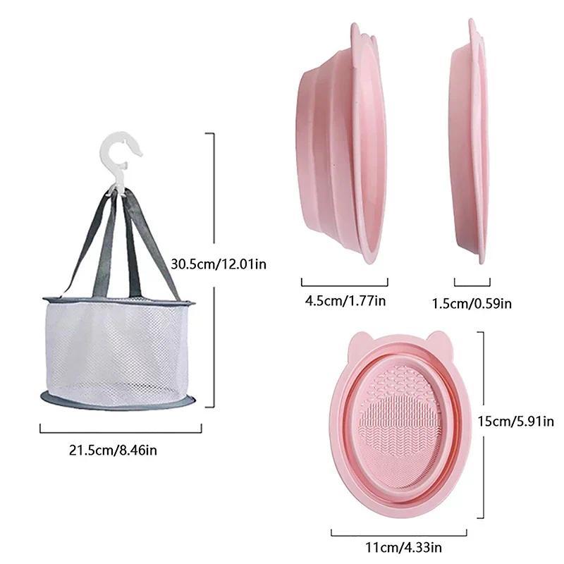 Product Introduction of New Silicone Makeup Brush Cleaner Foldable Beauty Sponge Powder Puff Cleaning Bowl Cosmetic Brush Washing Mat with Drying Rack 23