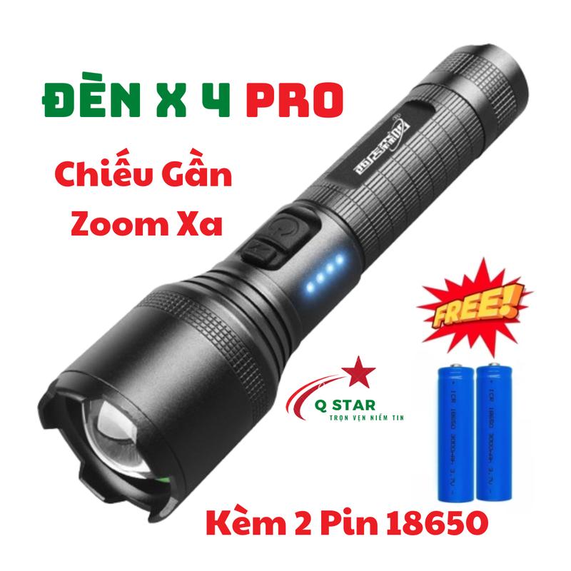 Đèn Pin Cầm Tay X4 Pro Zoom Xa Gần Có Công Tắc Tác Chiến Tactical Full Kim Loại Kèm 2 Pin 18650
