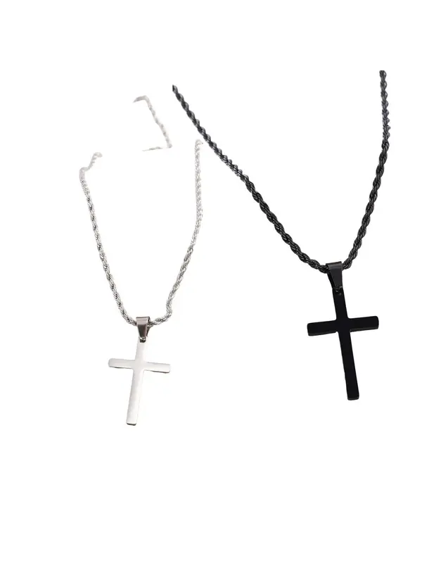 Classic Retro Design Stainless Steel Cross Pendant Necklace, Fashion Charm Necklace for Party, Daily Clothing Decor, Trendy All-match & Exquisite Vintage Jewelry for Birthday Gift, Gifts for Her 7