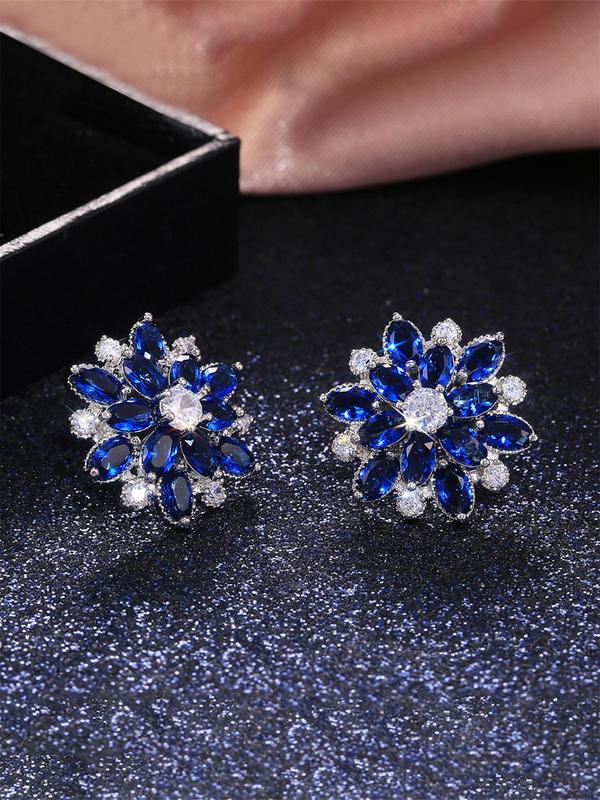 1 Pair Artificial Gemstone Decor Hollow out Flower Design Stud Earrings, Elegant Matching Jewelry for Party, Trendy Daily Clothing Decor for Girl 3