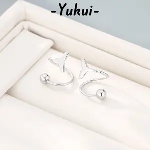 [Yukui]Anting Ekor Ikan Perak untuk Wanita dan Siswi Desain Membengkok Y197