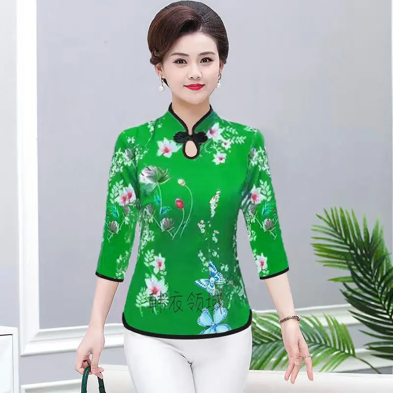 Trang Phục Tang Trung Quốc Phong Cách Cổ Điển Dáng Rộng Rãi, Sườn Xám Cải Tiến Phong Cách Dân Tộc, Áo Nữ Tay 3 / 4, Thích Hợp Cho Các Bà Mẹ TRUNG NIÊN, Quần Áo Mùa Xuân Và Mùa Thu